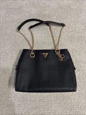 GUESS Black Quilted Chain-Handle Tote Bag, NEW